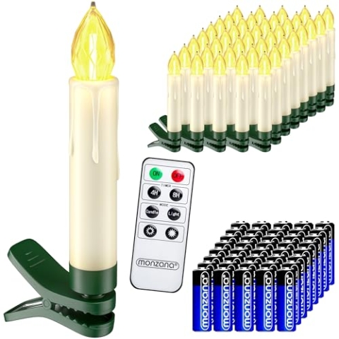 Deuba® LED Christbaumkerzen Kabellos 40er Set Batterie mit Timer Fernbedienung Echtwachs Optik Lichterkette Weihnachten Flackernd Warmweiß Tannenbaum