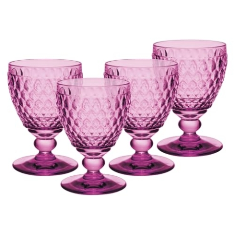 Villeroy & Boch Boston Berry Weißweingläser 4er Set, 230 ml, Farbige Weingläser mit Facettenmuster, Kristallglas für Weißwein, Spülmaschinengeeignet, Rosa