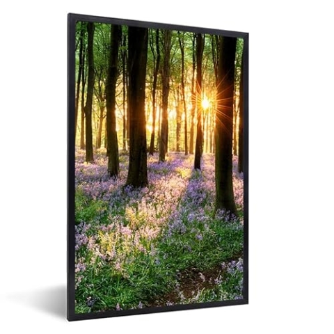 MuchoWow Poster Bilder Wanddeko Deko Wohnzimmer 60x90 cm Wald - Blumen - Lavendel - Sonne - Lila - Natur