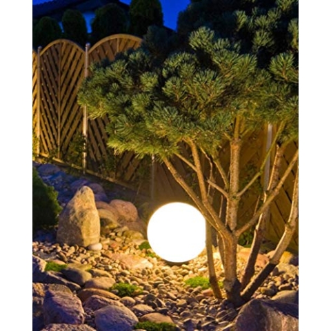 Trango 1er Set 300WB IP65 Gartenkugel in Weiß matt 30cm Durchmesser inkl. je 1x E27 LED Leuchtmittel *SNOW* Kugelleuchte inkl. ca. 5 Meter IP44 Kabel Gartenleuchte, Leuchtkugel, Wegleuchte, Kugellampe