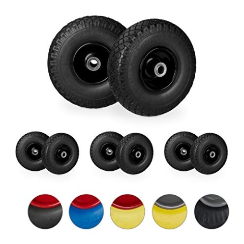 Relaxdays 8 x Sackkarrenrad, pannensichere Vollgummireifen, 3.00-4" Stahlfelge, 20mm Achse, 100kg, Ersatzrad 260 x 85 mm, schwarz