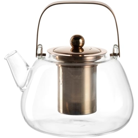 LEONARDO Tè per Te Teekanne mit herausnehmbarem Siebeinsatz - Teekessel aus Glas mit Deckel und Metallhenkel - Hergestellt in Handarbeit - Inhalt 1,2 l - Spülmaschinengeeignet - 1 Teekrug klar, 077383