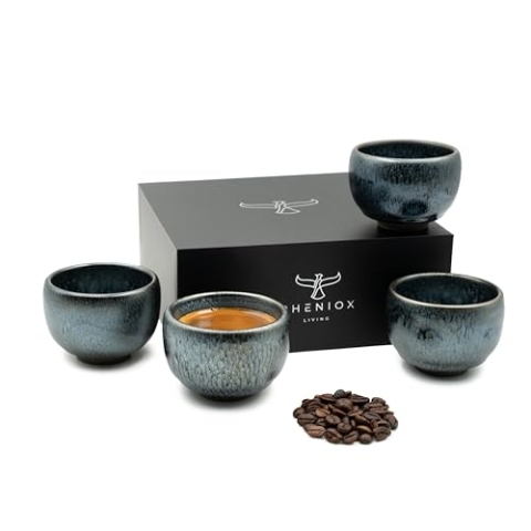 Pheniox | Espressotassen Set Galaxy | 4-teilig | 120 ml | hochwertige Kaffee Tassen aus Steingut | ohne Henkel | Geschenk in modernem Design | Cappuccino | Mokka | Tee | Mugs
