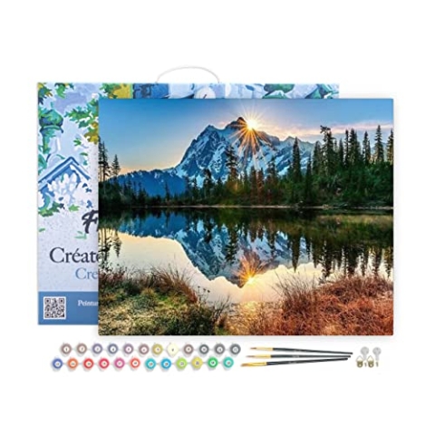 Figured'Art Malen Nach Zahlen Erwachsene Mit Rahmen See und gespiegelter Berg - Paint by Numbers Basteln DIY Bastelset 40x50cm Leinwand gespannt auf Holzrahmen