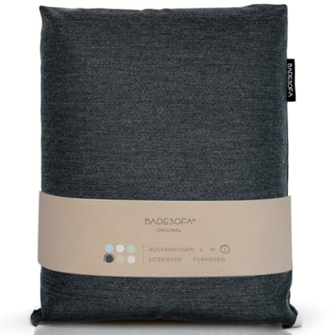 BADESOFA® Badewannen-Kissen L | Premium-Qualität | Bequemes Wannen-Kissen | Schnelltrocknend | Made in EU | Badewanne-Kissen waschbar | Bade-Kissen Anthrazit | Zubehör für breite, hohe Badewanne