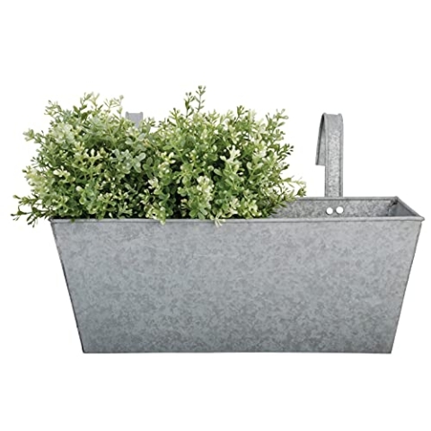 Esschert Design 2 Stück Balkonkasten aus verzinktem Metall, 40 x 15 x 15 cm, 7500 ml, Antikzink-Blumenkasten mit Einhängehaken, geschlossener Boden