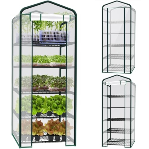 MT MALATEC Mini-Gewächshaus mit 5 Regalen Anzuchthaus 195 x 70 x 50 cm Transparent 23359