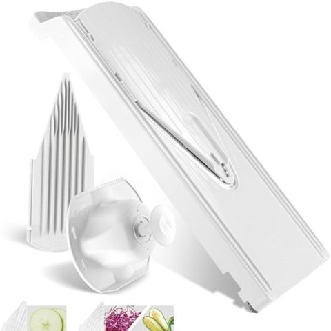 Börner Gemüsehobel V3 (Basis Set) • V-Hobel für Scheiben in 3 Schnittstärken • Verstellbarer Küchenhobel für Gemüse & Obst • Hobel mit Gummifüßen & Edelstahl V-Klinge • Farbe: Weiß
