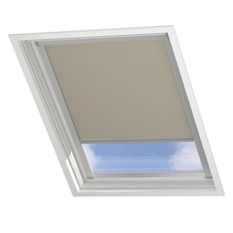 Radeco® Dachfenster verdunkelungsrollo für Velux PK10 Taupe mit Führungsschiene, Rollo für dachfenster, velux dachfenster Rollo, verdunklungsrollo für velux.