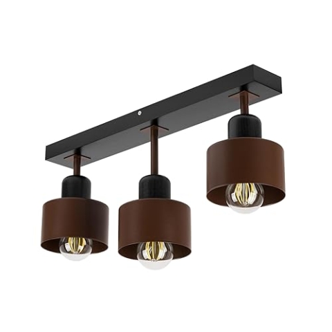 alfalux Deckenlampe Mit 3 Lampenschirmen LED Holz-Metall-Deckenleuchte Leuchte Lampe Wohnzimmerlampe Schlafzimmerlampe Kinderzimmer Wohnzimmer Schlafzimmer Deckenleuchten BR50x7SC (BRAUN)