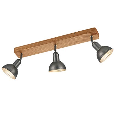 Trio Leuchten Deckenleuchte Delhi 803400367, Metall Nickel matt antik, Base Holz, exkl. 3x E14, Balken 3-flammig