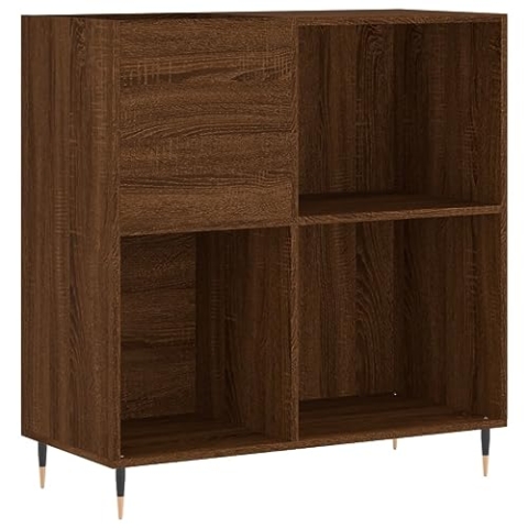 vidaXL Plattenschrank, Schallplattenschrank mit viel Stauraum, Plattenspieler Schrank für Wohnzimmer, LP Schrank Schallplattenständer, Braun Eichen Optik Holzwerkstoff