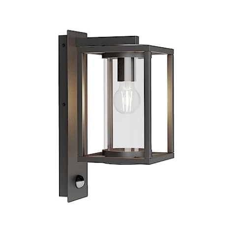 Lucande Wandlampe aussen mit Bewegungsmelder, Aussenwandleuchte spritzwassergeschützt IP44 1xE27 max. 60W ohne Leuchtmittel Außenleuchte