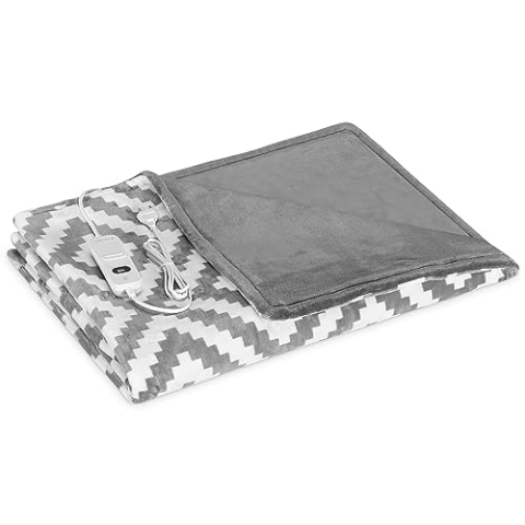Navaris XXL Elektrische Wärme Heizdecke - 180x130cm - 3 Wärmestufen Abschaltautomatik waschbar - Kuschelige Bett Wärmedecke - Grau Weiß Karomuster