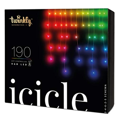 Twinkly Icicle 190 LED RGB, LED-Kaskadenlichter für Draußen und Drinnen, Smarte LED-Lichterkaskade RGB, Kompatibel mit Alexa, Google Home, IP44, App-Steuerung, Transparentes Kabel, 5.5m