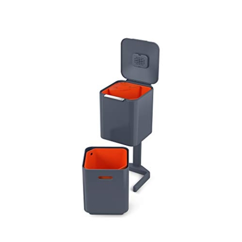 Joseph Joseph IntelligentWaste Totem Compact 40 Mülltrennsystem - Abfallbehälter mit separater Recycling-Einheit, 40 Liter - graphit