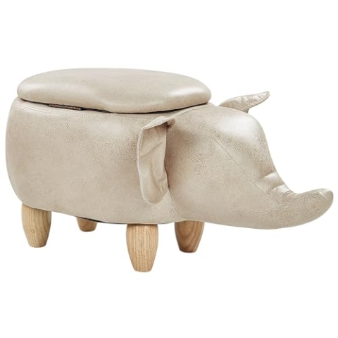 Moderner Elefanten-Hocker Lederoptik mit Deckel für Kinder beige Taupe Elephant