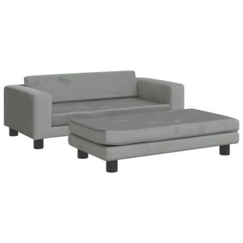vidaXL Kindersofa mit Hocker, Couch für Kinder, Kindercouch mit runden Kanten, Kindersessel Minisofa Polstersofa Kindermöbel Sofa Kinderzimmer, Hellgrau Samt