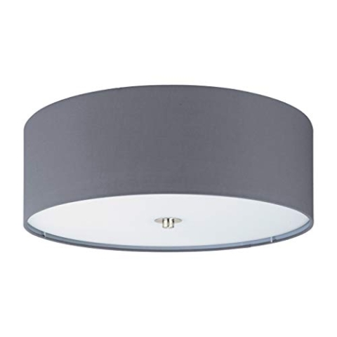 EGLO Deckenlampe Pasteri, 3 flammige Textil Deckenleuchte, Material: Stahl, Stoff, Glas, Farbe: Nickel matt, grau, Fassung: E27, Ø: 47,5 cm