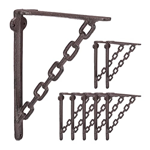 8 x Regalwinkel Gusseisen, Antik-Stil, Regalträger, ausgefallenes Ketten-Motiv, Wandhalter für Regalboden, Rostbraun