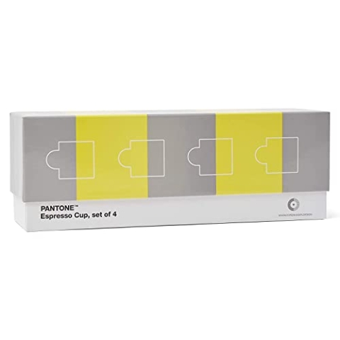 Pantone Porzellan Espressotassen im 4er-Set in Geschenkbox, 120 ml, mit Henkel, spülmaschinenfest, CoY 2021, Illuminating 13-0647 & Ultimate Gray 17-5104, CoY2021, 120ml, 101042021