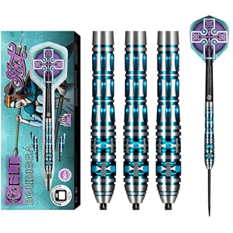 Shot Steel Darts Celt Boudicca 90% Tungsten Steeltip Darts Steeldart Dartpfeile Set mit Schäften und Flights Made in Neuseeland (26 Gramm)