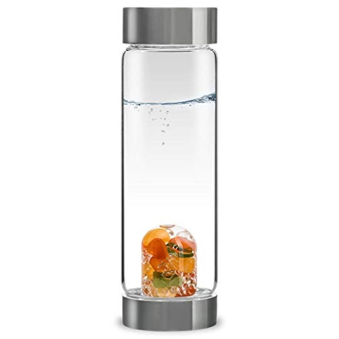 VitaJuwel ViA Happiness | Wasserflasche mit Jade, Orangencalzit, Karneol & Bergkristall für Optimismus & Glück