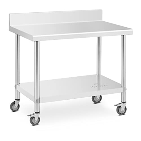 Royal Catering Arbeitstisch Edelstahltisch 60 x 100 cm mit Rollen und Aufkantung bis 155 kg höhenverstellbare Füße Edelstahl-Tisch Küchentisch Arbeitstisch Edelstahl Arbeitstisch mit Rollen