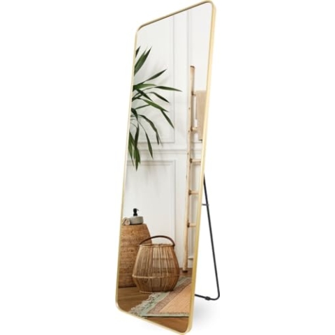 SensaHome Ganzkörperspiegel – Stand- & Hängespiegel – großer Wandspiegel – gebürstetes Aluminium – Sicherheitsglas – 160 x 50 cm – Gold