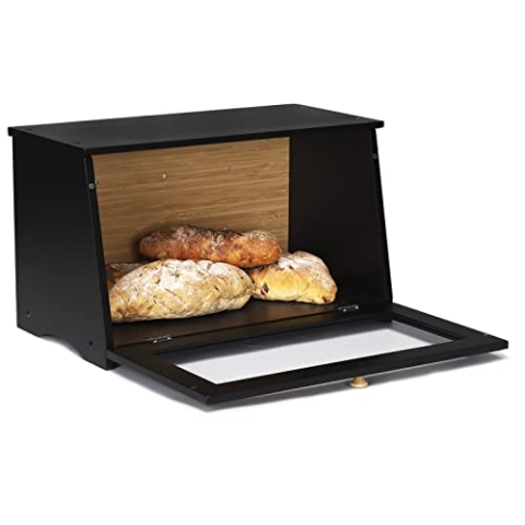 Leader Accessories Brotkasten Bambus Brotbehälter lebensmittelecht Brotaufbewahrung pflegeleicht 39x21x23cm Schwarz