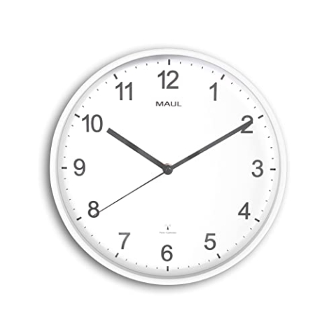 Maul Wanduhr MAULsprint Ø 30 cm | Funkuhr mit automatischer Zeiteinstellung | ideal für Wohnzimmer, Schlafzimmer, Küche, Arbeitszimmer und Büro | Gute Lesbarkeit für große Räume | Weiß