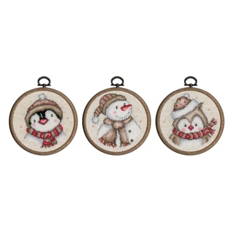 Vervaco Gezählter Kreuzstich Stickpackungen DIY Stickbilder Winter-Figuren 3er Wanddekoration Handarbeit Set für Erwachsene Zählmusterpackung ca. 10 x 10 cm Kreuzstichbilder Set Hausdeko