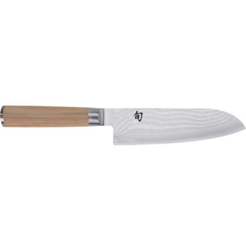 KAI Shun Classic White Santoku 18 cm Klingenlänge - Damastmesser 32 Lagen VG MAX Kern - 61 (±1) HRC - Pakkaholzgriff - Made in Japan - japanisches Kochmesser Küchenmesser geschmiedet