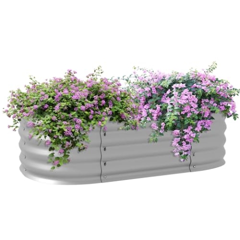 Outsunny Hochbeet Metall, Pflanzkasten, Gemüsebeet, DIY Blumenkasten mit offenem Boden, Kräuterbeet für Garten, Balkon, Silber 105 x 62 x 30 cm