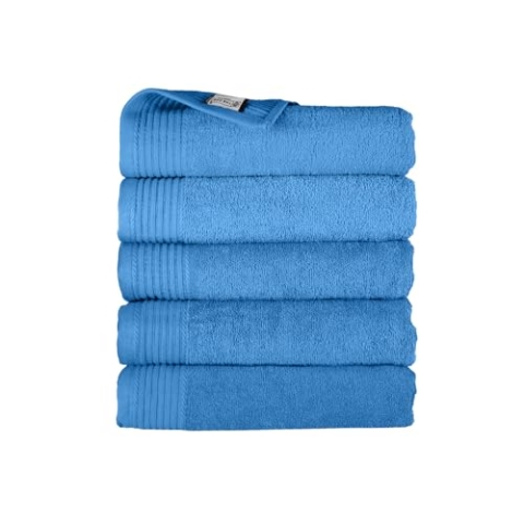THE ONE TOWELLING Classic Handtücher - 70 x 140 cm - 5 Stück - Sparpack - Hohe Feuchtigkeitsaufnahme - 100% gekämmte Baumwolle - Schnell trocknend - Handtuch-Set - Badetuch - Azurblau