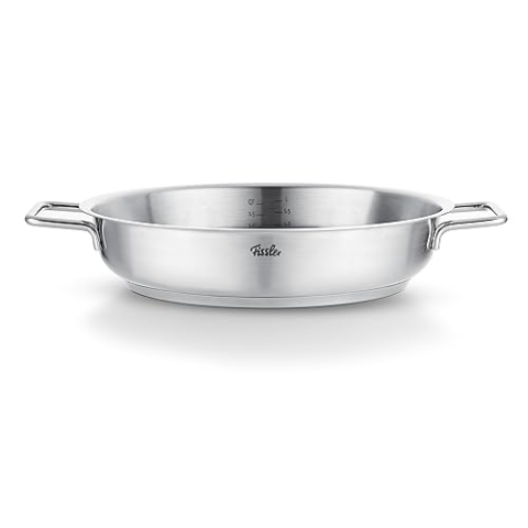 Fissler Pure Collection/Edelstahl-Servierpfanne (Ø 28 cm) unbeschichtete Brat-Pfanne, Innenskalierung, hoher Rand, 10 Jahre Garantie – Induktion
