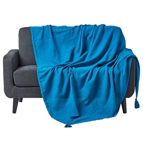 Homescapes extra große Tagesdecke Rajput, türkis/blau, Wohndecke aus 100% Baumwolle, 255 x 360 cm, Sofaüberwurf/Couchüberwurf in RIPP-Optik