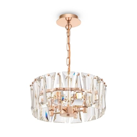 Moderner Kristall Kronleuchter Puntes, Gold, aus Metall und Glas, höhenverstellbar, Design Art Deco, 4x E14 40W exkl. 230V für Wohnzimmer, Lobby, Schlafzimmer, Esszimmer und Büro