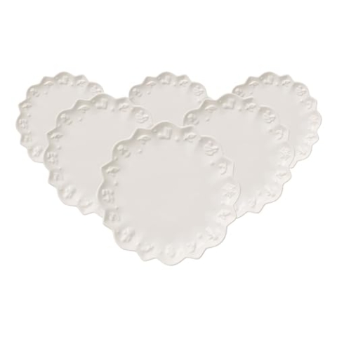 Villeroy & Boch Toy's Delight Royal Classic Untertassen 6er Set, 18,5 cm, Unterteller mit weihnachtlichem Relief für Kaffee-/Teetasse, Premium Porzellan, Weiß