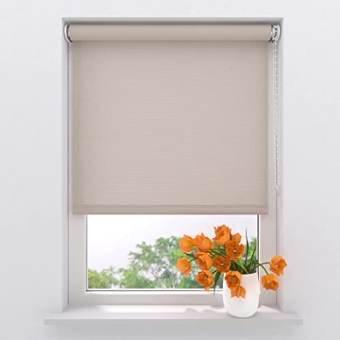Radeco® Lichtdurchlässiges Rollo 115 x 190 cm Sand - Größen von 40 bis 240 Breite, Ohne Bohren Möglich, Wandmontage, Für Fenster Innen