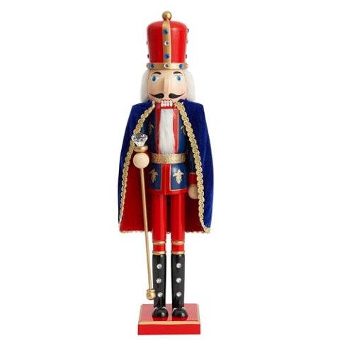 THE TWIDDLERS XL Extra großer hölzerner Weihnachts-Nussknacker-Soldatenkönig, 90cm in festlichem Rot & Blau, hochwertiges handgefertigtes Kiefernholz, klassisches traditionelles Ornament