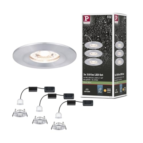 Paulmann 94305 Nova Mini LED Einbauleuchte Coin 3er Set rund starr 3x4W Deckeneinbaustrahler Alu gedreht Einbaulampe Aluminium Warmweiß 2700K, 12 W