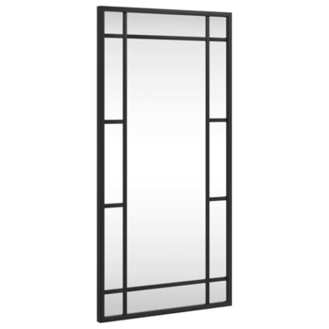 vidaXL Wandspiegel, Hängend Rechteckig Spiegel Badspiegel, Fensterspiegel für Badezimmer Wohnzimmer, Dekospiegel Flurspiegel, Schwarz 30x60 cm Eisen
