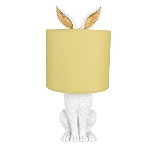 Clayre & Eef Tischlampe Kaninchen Ø 20x43 cm Weiß Gelb Kunststoff Schreibtischlampe