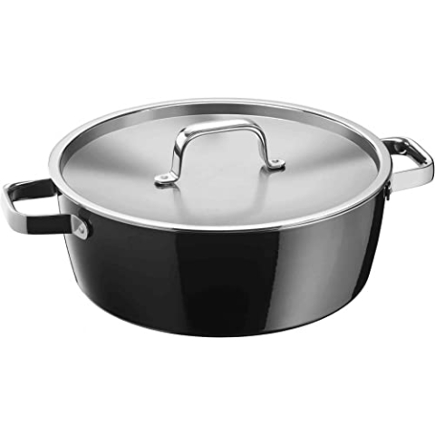WMF Fusiontec Aromatic Schmorpfanne 28 cm hoher Rand, Bräter 5,9l Induktion, Deckel mit Kondensationsnoppe, High-Tech Keramik, kratzfest, schwarz