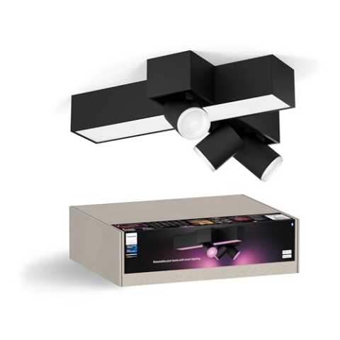 Philips Hue White & Color Ambiance Centris 3er Spot Kreuz, dimmbar, 16 Mio. Farben, steuerbar via App, kompatibel mit Amazon Alexa, schwarz, neue Generation
