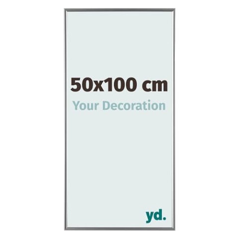 Your Decoration - Bilderrahmen 50x100 cm - Silber Hochglanz - Bilderrahmen aus Kunststoff mit Acrylglas - Antireflex - 50x100 Rahmen - Evry