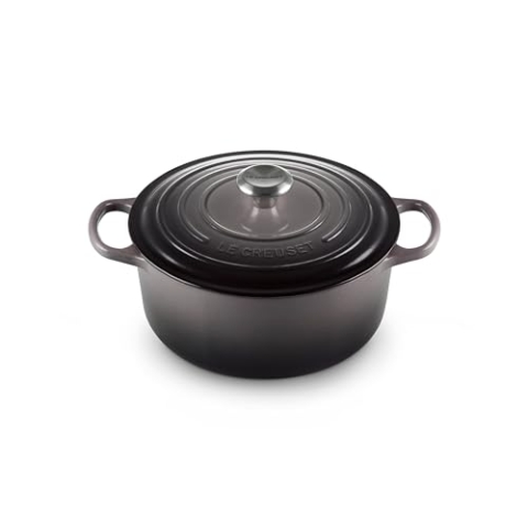 Le Creuset Signature Gusseisen-Bräter mit Deckel, Ø 26 cm, Rund, Für alle Herdarten und Induktion geeignet, Volumen: 5,3 l, 5,135 kg, Flint, Perlgrau