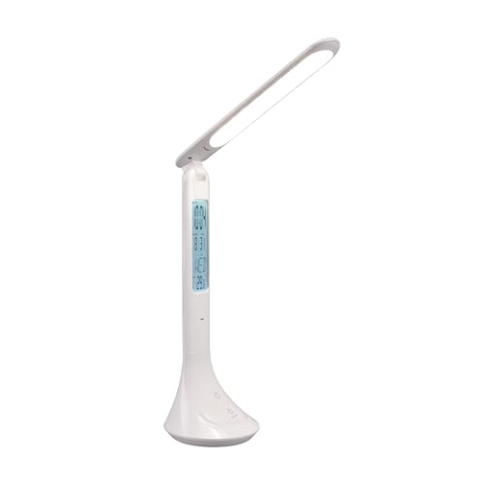 Reality Leuchten LED Schreibtischleuchte Patty R52311101, Kunststoff Weiß matt, inkl. 4 Watt LED, Akku, USB-C, Wecker, Datums und Temperaturanzeige