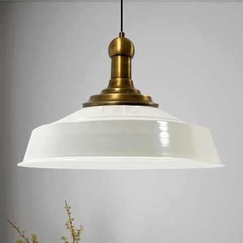 bamyum Asletl Long-Knob Hängelampe Industrial Vintage Ø41 cm, Küchenlampe Hängend Vintage, Pendelleuchte Esstisch Vintage, Hängelampe Esstisch, Wohnzimmerlampe Pendelleuchte Weiß Metall Küchenlampe